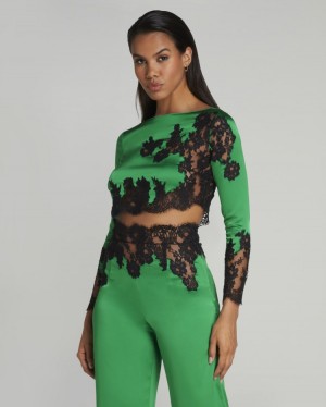 Agent Provocateur Trishya Pyjama Crop Top レディース パジャマ Emerald/Black 日本 | N6Z-2675