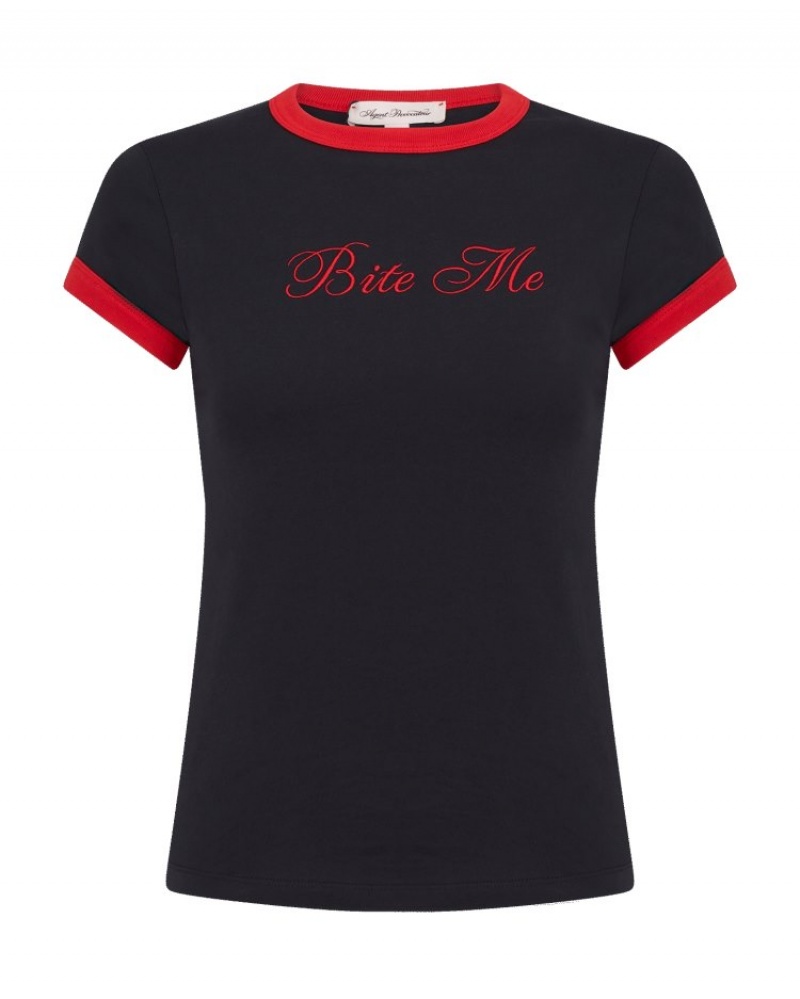 Agent Provocateur Bite Me T-Shirt レディース Tシャツ Black/Red 日本 | M4I-3786