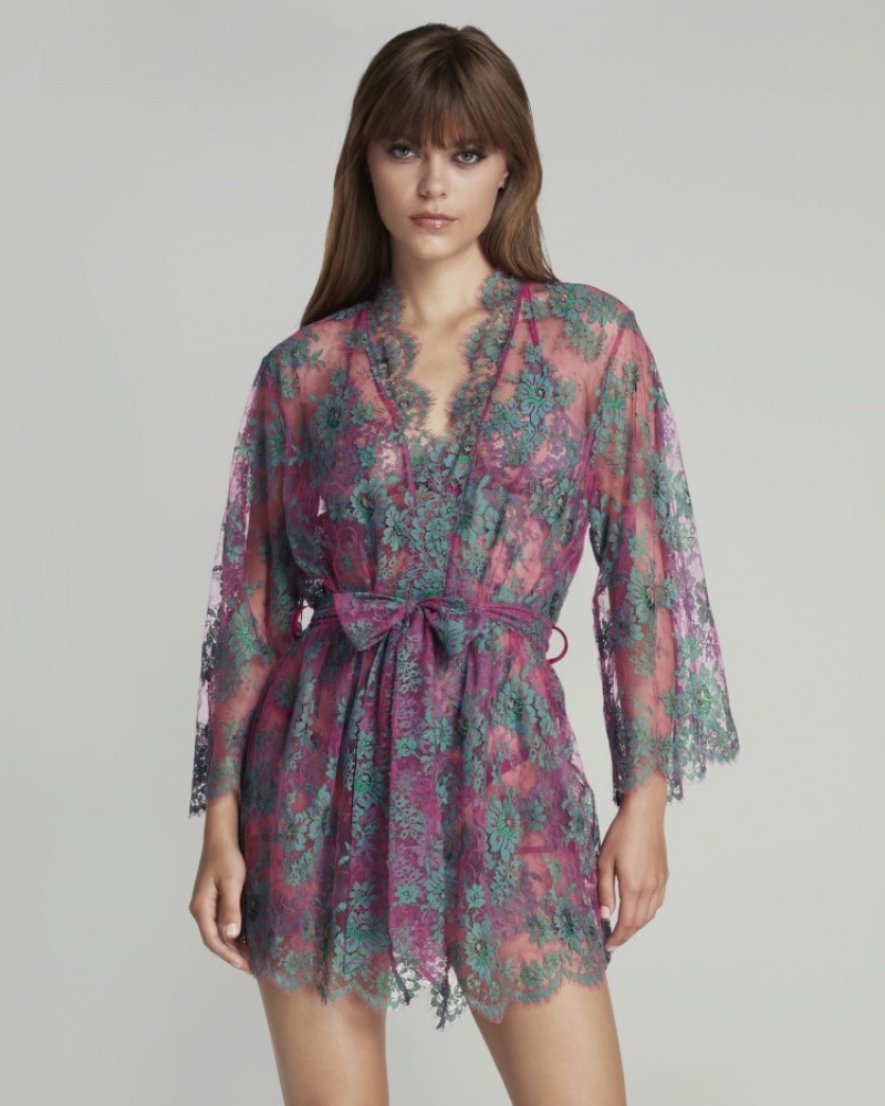 Agent Provocateur Carline Short Kimono レディース ガウン Green/Fuchsia 日本 | R2O-2767