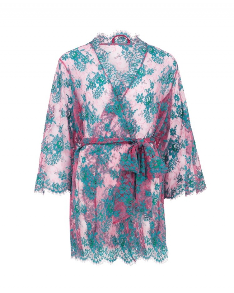 Agent Provocateur Carline Short Kimono レディース パジャマ Green/Fuchsia 日本 | D8H-6357