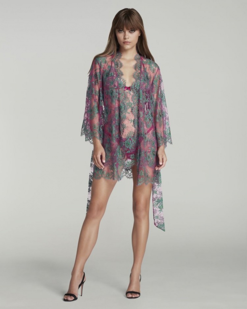 Agent Provocateur Carline Short Kimono レディース パジャマ Green/Fuchsia 日本 | D8H-6357