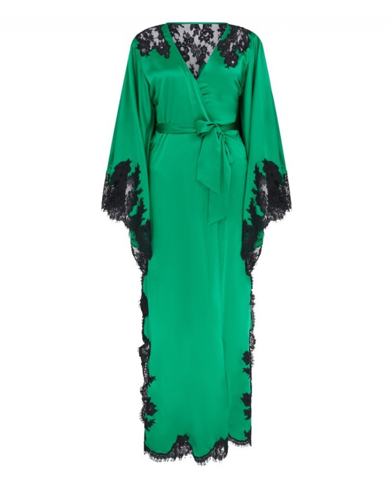 Agent Provocateur Trishya Long Kimono レディース パジャマ Emerald/Black 日本 | M0U-7377