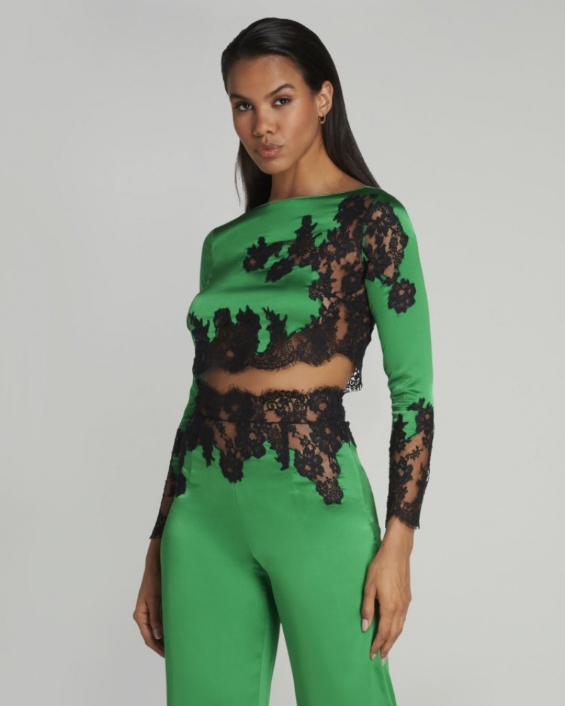 Agent Provocateur Trishya Pyjama Crop Top レディース パジャマ Emerald/Black 日本 | B7E-2709